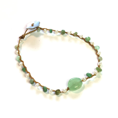 Smooth Chrysoprase with Chrysoprase and Pearls