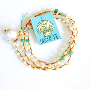 Triple Wrap Bracelet/Necklace with Freshwater Pearl Drop