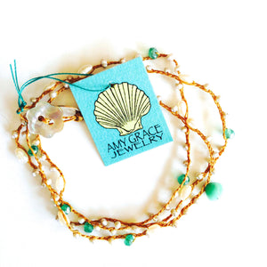 Triple Wrap Bracelet/Necklace with Teardrop Center
