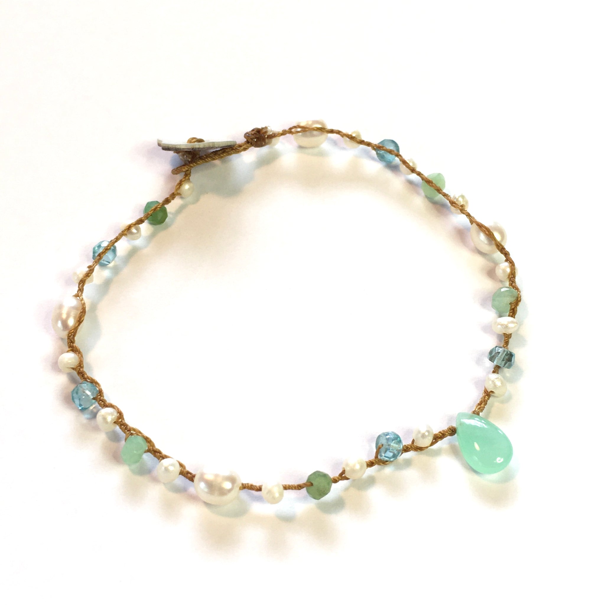 Chrysoprase Teardrop, Apatite and Freshwater Pearl Bracelet