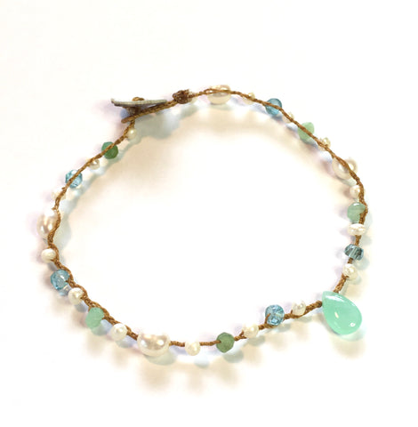 Chrysoprase Teardrop, Apatite and Freshwater Pearl Bracelet