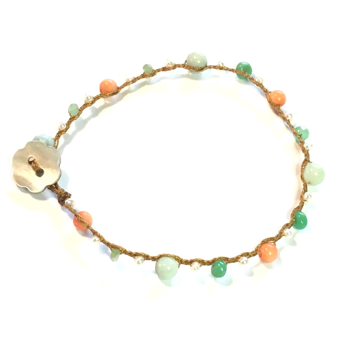 Coral, Chrysoprase, Pearls and Amazonite Bracelet