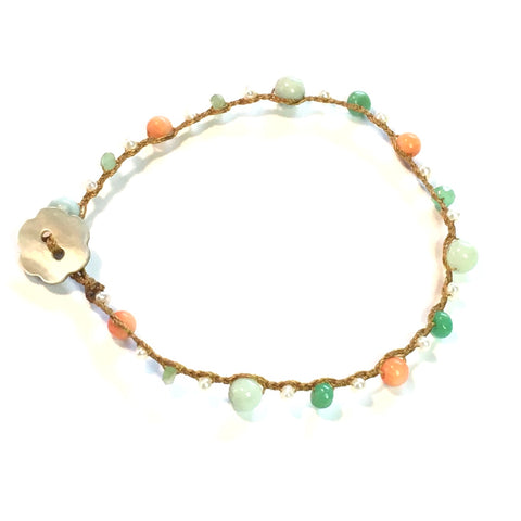 Coral, Chrysoprase, Pearls and Amazonite Bracelet