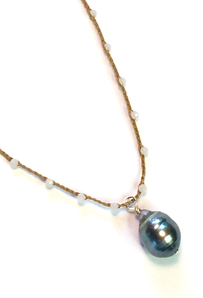 Tahitian Pearl with Peach Moonstone Necklace
