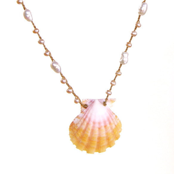 Pink Shell Fragment Necklace Conical Shell Speckled Black White 19